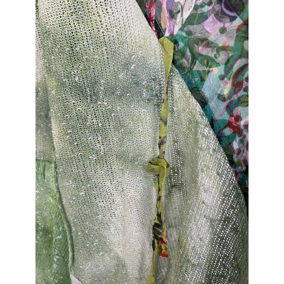 Alberto Makali Cardigan Women’s Small Green Tie Front Tie Dye Attached Scarf - Picture 5 of 7